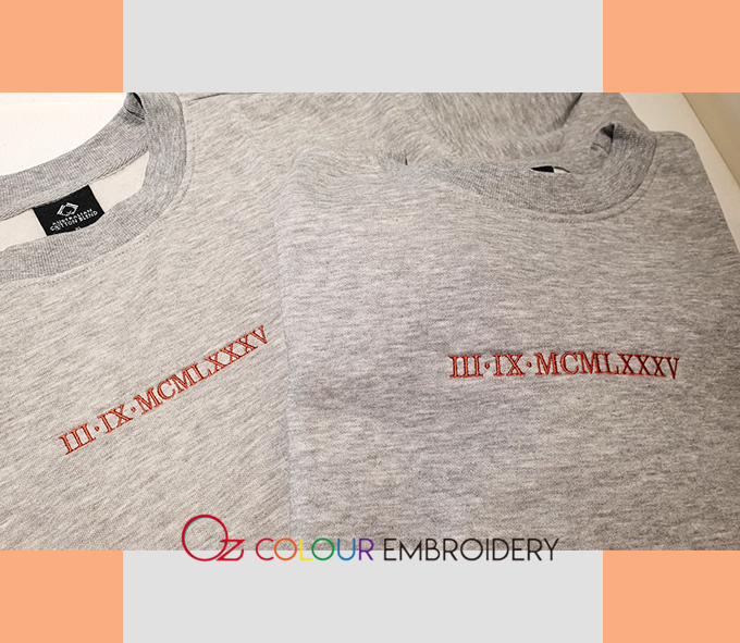 Couples anniversary jumper embroidery. Personalised Jumpers embroidery.