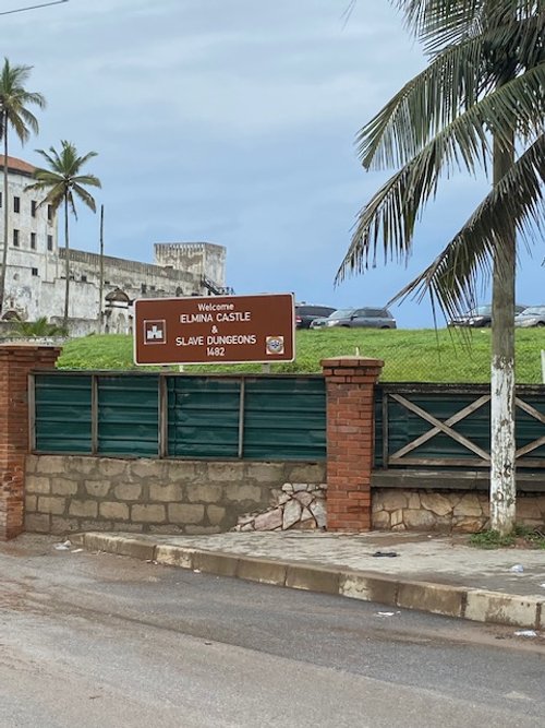 This is a photo of Elmina Castle erected by the Portuguese in 1482 as one of the most important stops on the Atlantic Slave Trade. The Castle has a 'door of no return’ ”. There were ships awaiting the enslaved Africans who were never to return to the