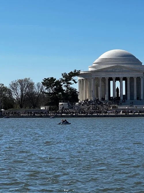 The Jefferson Monument  was built to honor Thomas Jefferson, the principal author of the Declaration of Independence. It was completed in 1943 and is located on the shore of the Potomac River’s Tidal Basin in Washington DC.