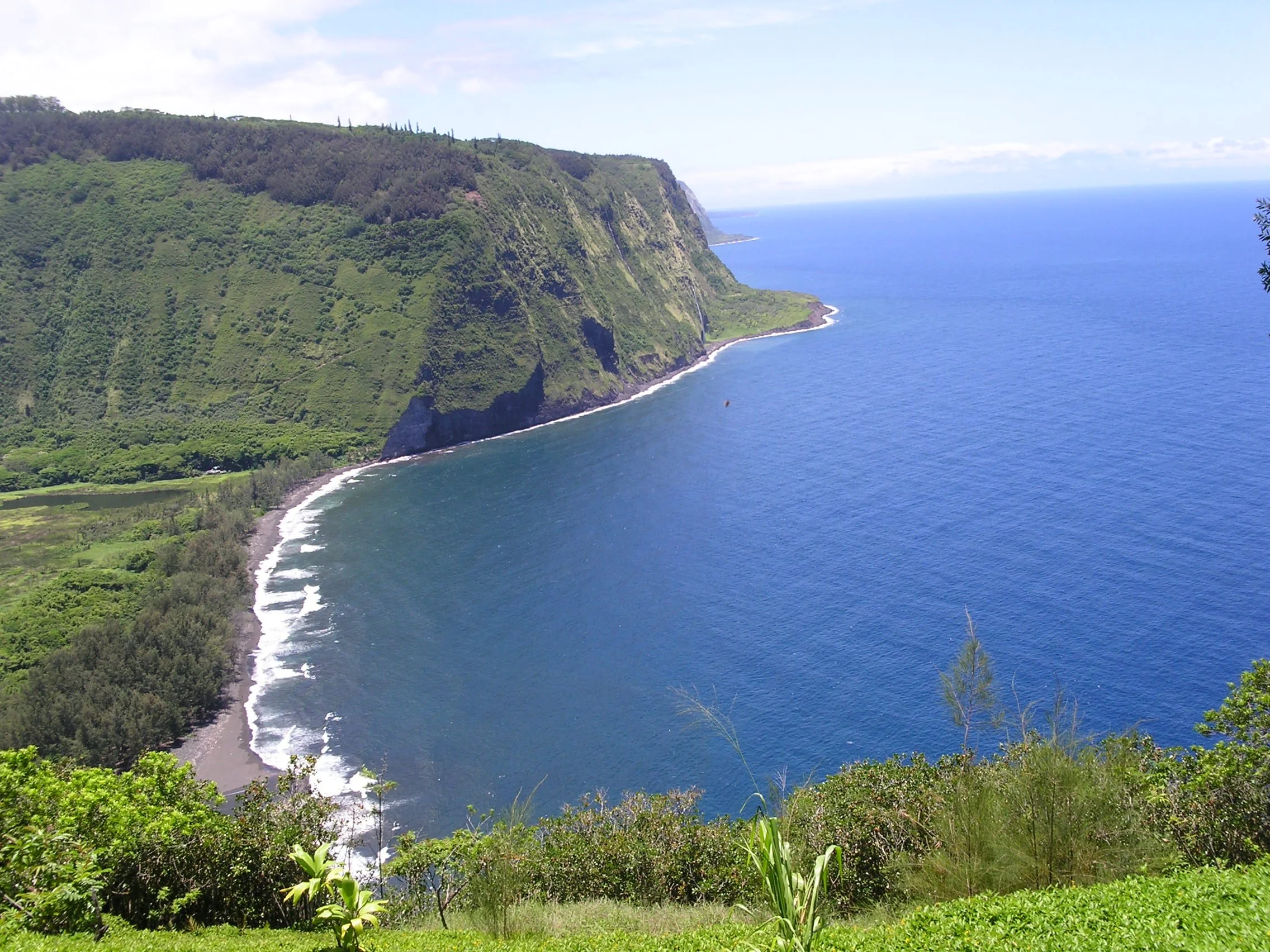 WAIPIO VALLEY. SEE THE BLACK SAND BEACH. KING KAMEHAMEHA SPENT HIS CHILDHOOD IN THIS VALLEY.