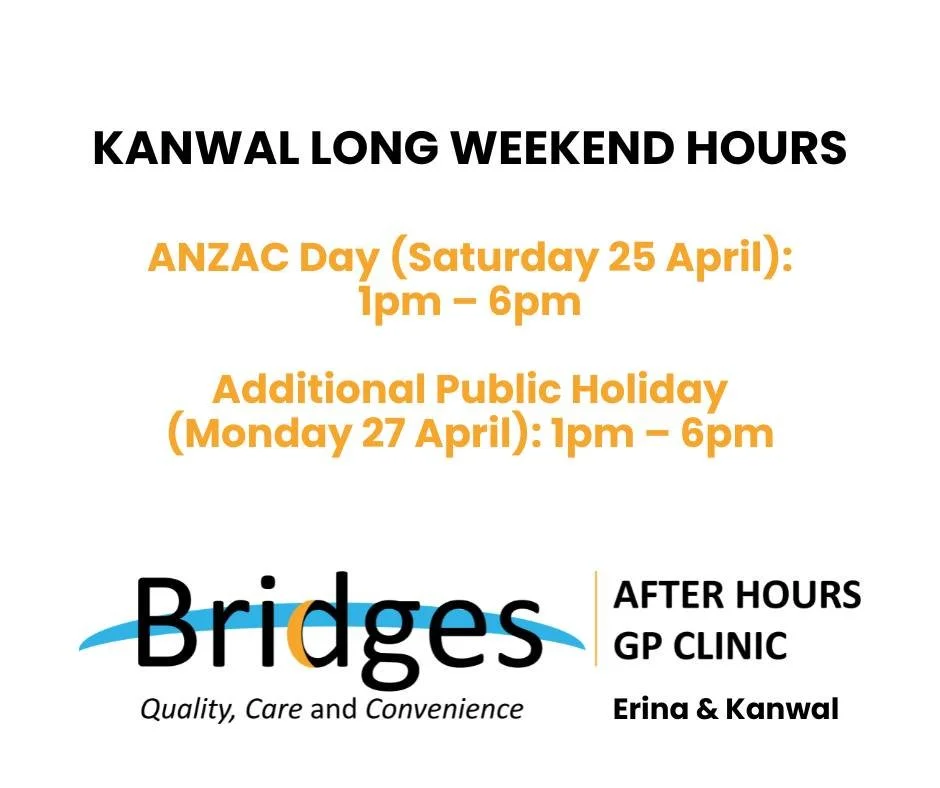 Bridges After Hours &ndash; ANZAC Day Long Weekend Hours

Please note our Bridges After Hours service hours over the ANZAC Day long weekend.