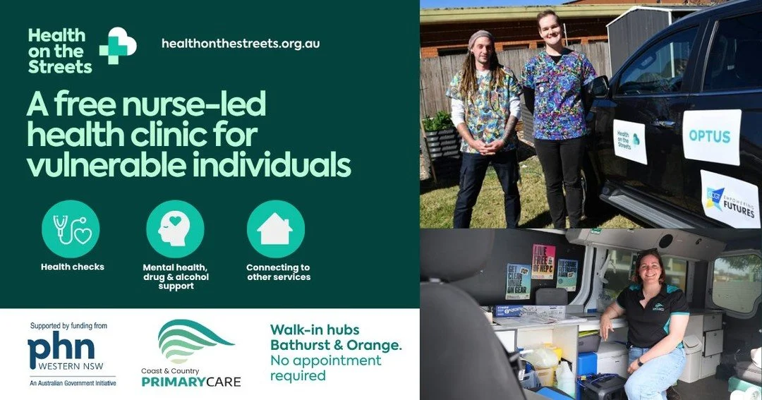 Health on the Streets launches in Bathurst &amp; Orange - Free Health Clinic for Vulnerable Individuals

Delivered by Coast &amp; Country Primary Care in partnership with Western NSW PHN, we are providing free, accessible healthcare for people experi