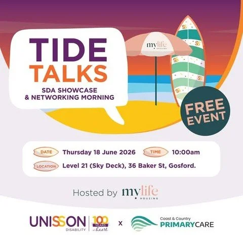 Tide Talks returns this June with a focus on SDA living and building stronger community connections on the Coast 🏡✨🌊 

Join us for a welcoming morning of networking, conversation, and the opportunity to tour newly built SDA apartments in Gosford.

