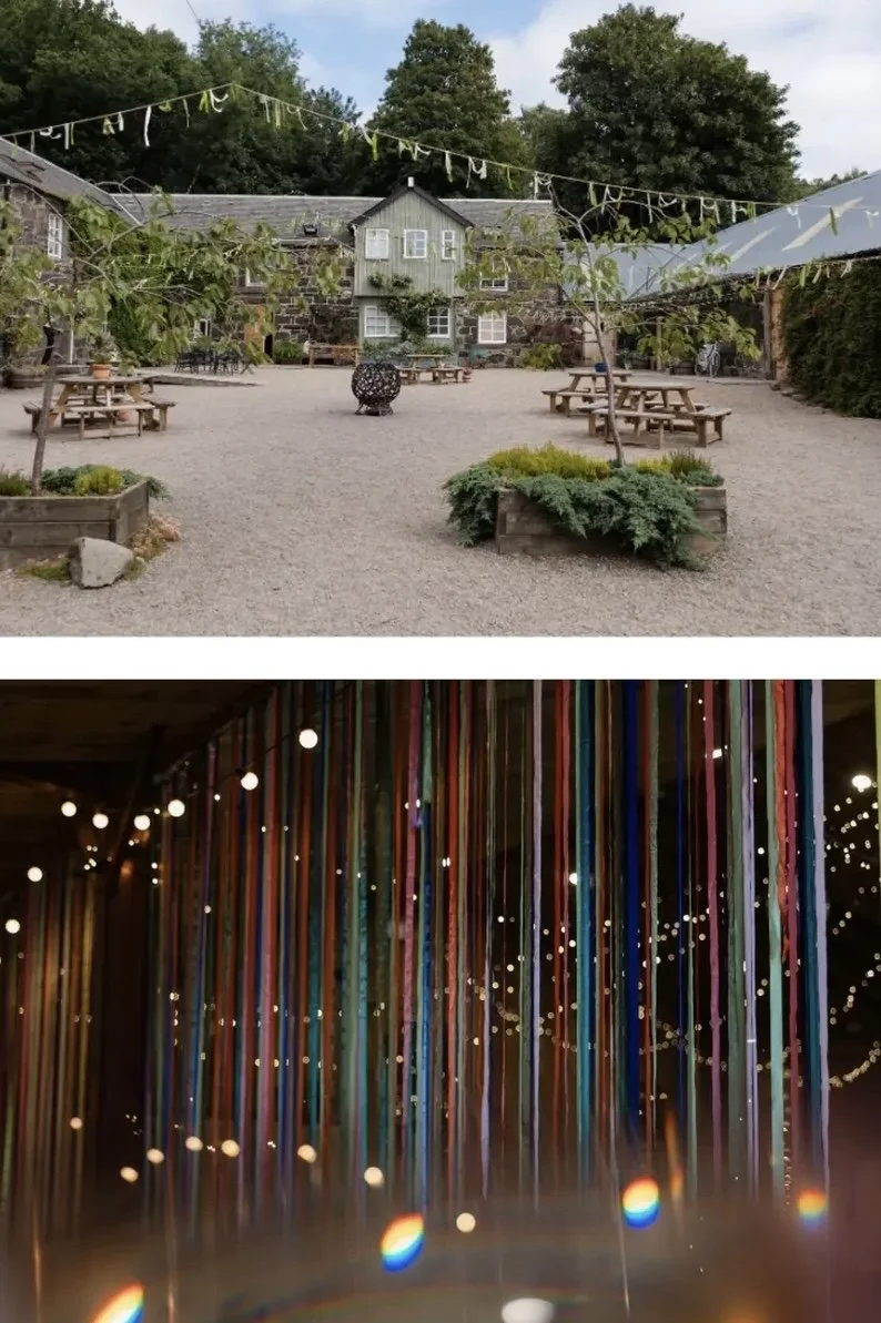 Our Comrie Croft wedding spaces - open doors evening