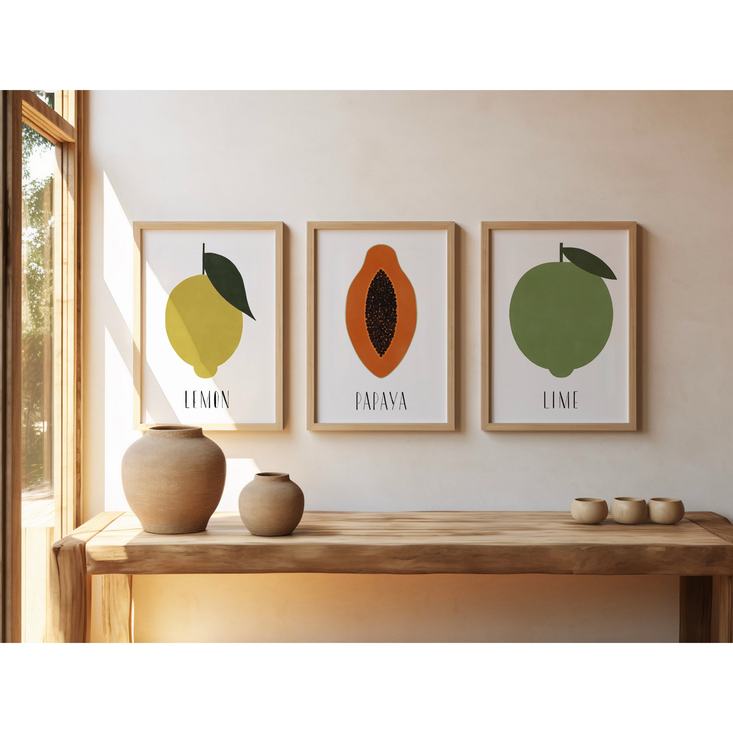 A passion for illustrating food inspired this colorful little fruit series.🍋🍊🍋&zwj;🟩
.
Minimal, playful and full of summer, these pared-back fruit prints are designed to bring a fresh touch of colour to your walls whether in the kitchen, children