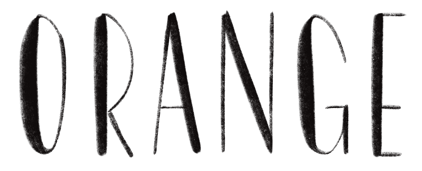 Schwarzes Handlettering mit dem Wort "ORANGE" auf schwarzem Hintergrund.