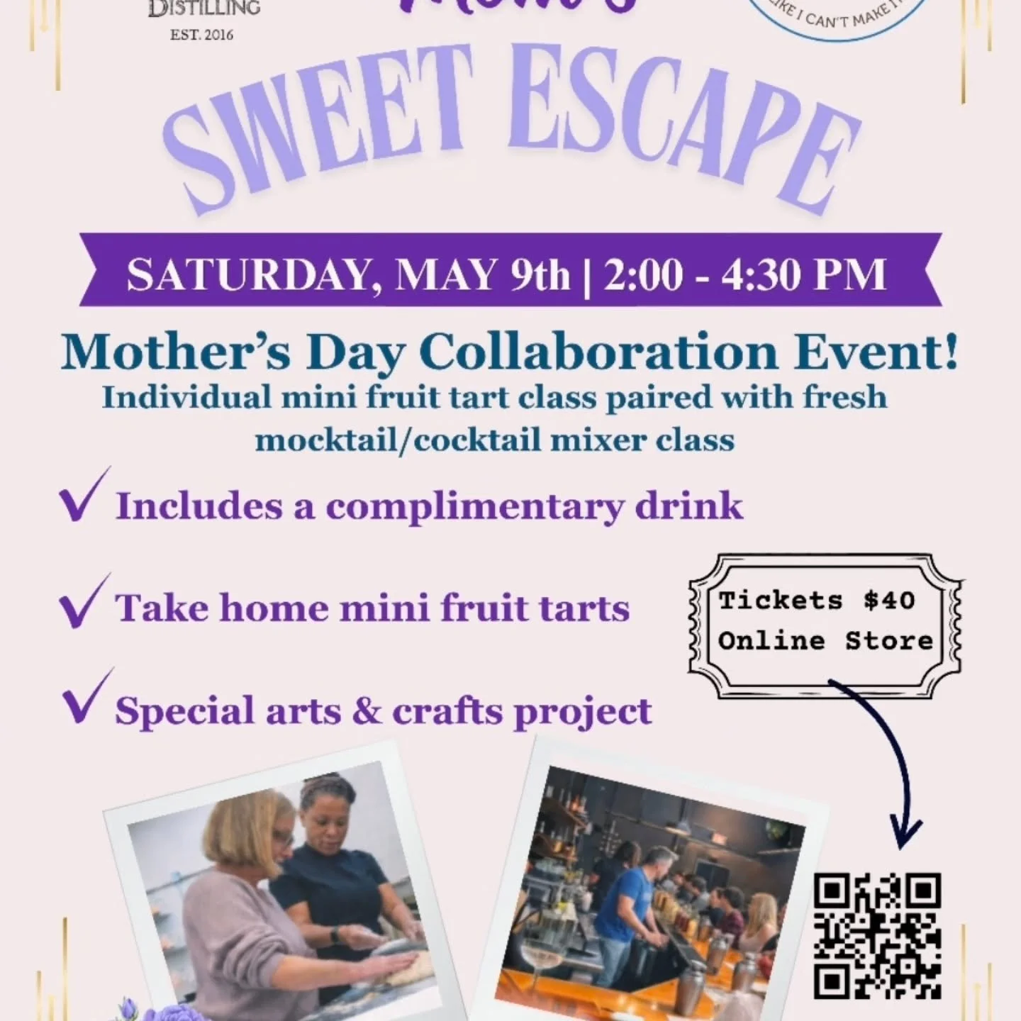 ✨ Mom&rsquo;s Sweet Escape is HERE! ✨

Looking for something different (and way more fun) than flowers this year?

We&rsquo;ve got you covered.

Join us for a one-of-a-kind Mother&rsquo;s Day experience with White Dog Distilling x Sarcastic Sweets 💜