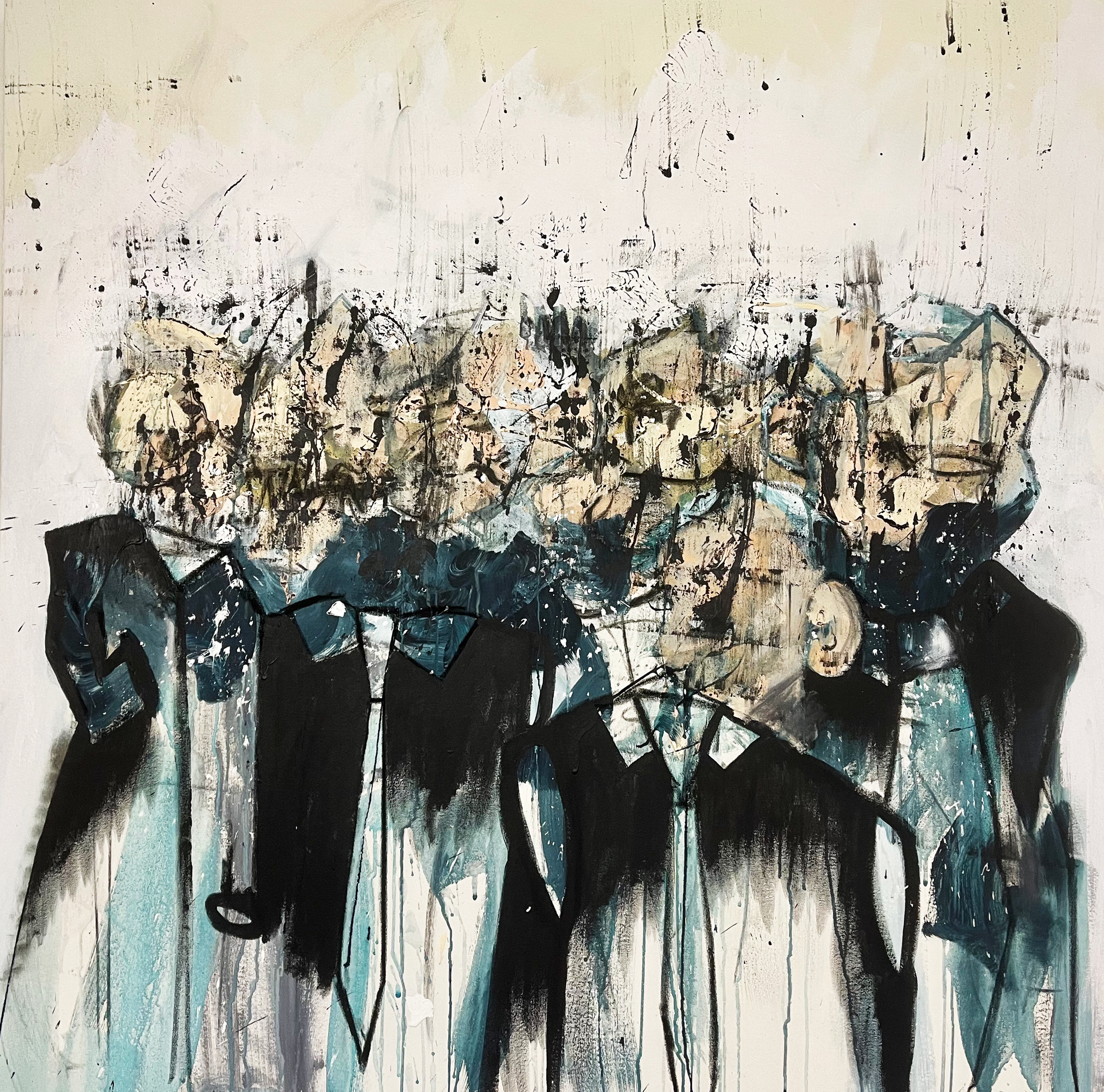 SOLD  
 Merged Into A Man Like You   
€6,400  
120x120cm 
2023 – OMNE TRIUM PERFECTUM 
Triptych 
Acrylic – Spray – Oil Pastel – Oil Stick