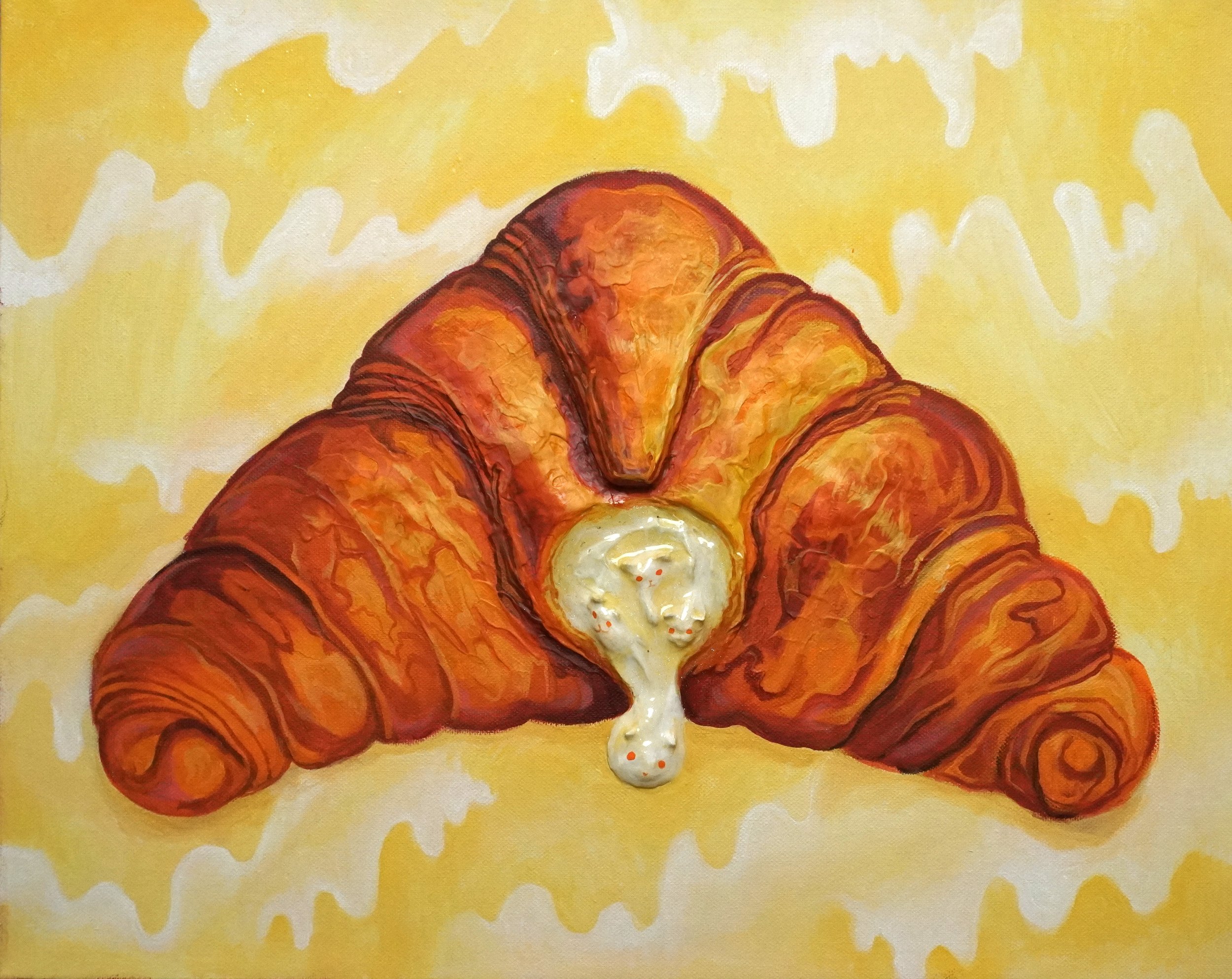 SOLD  
  Kristina Kaspi    
  Bun   (from the   Croissant Series)    
Acrylic, epoxy resin and modeling paste on canvas  
40 x 60 cm, 2026  
€380