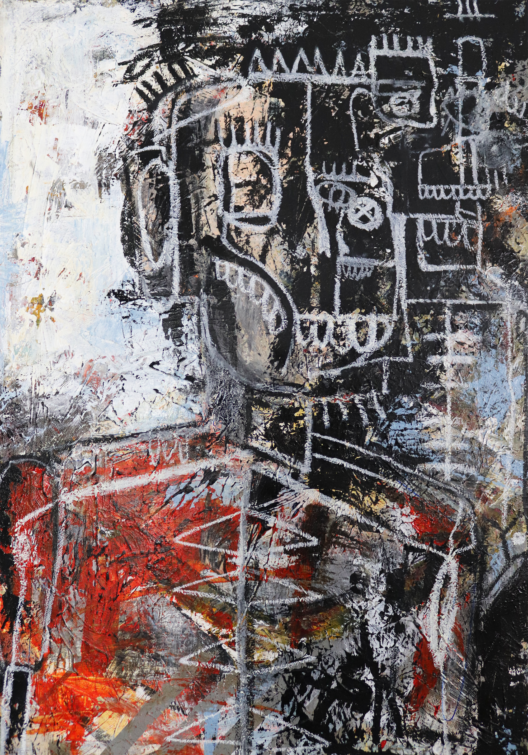 SOLD  
  Thinking Out Loud    
€3,850 
61x92cm  
2022  
Acrylic – Spray – Oil Pastel