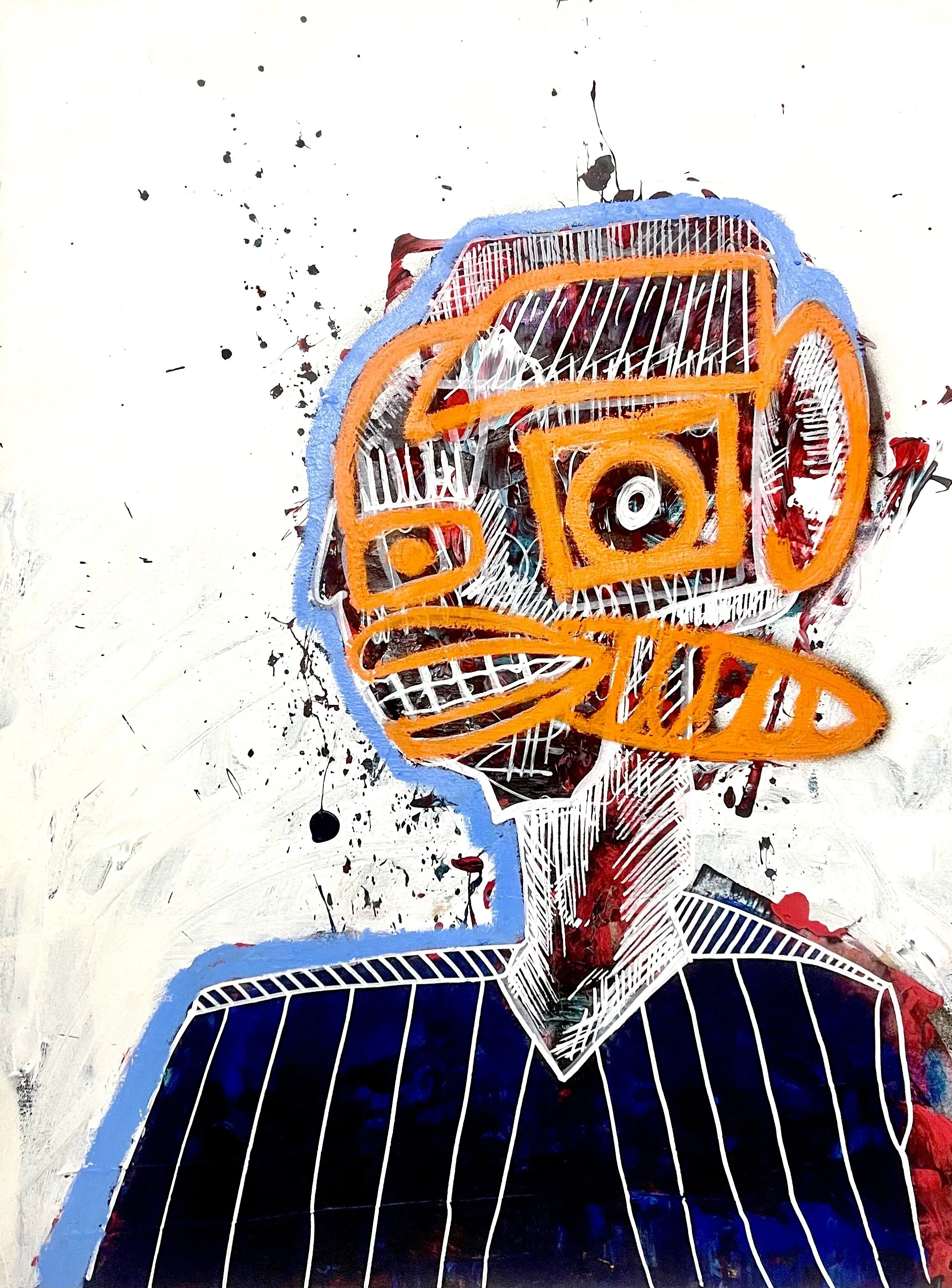  David Hanley (DaHexd)   
From the series Ravers: Mask of the Operator 
Oil pastel, oil stick, Acrylic, Spray, 60x80 cm, 2025 
€2900