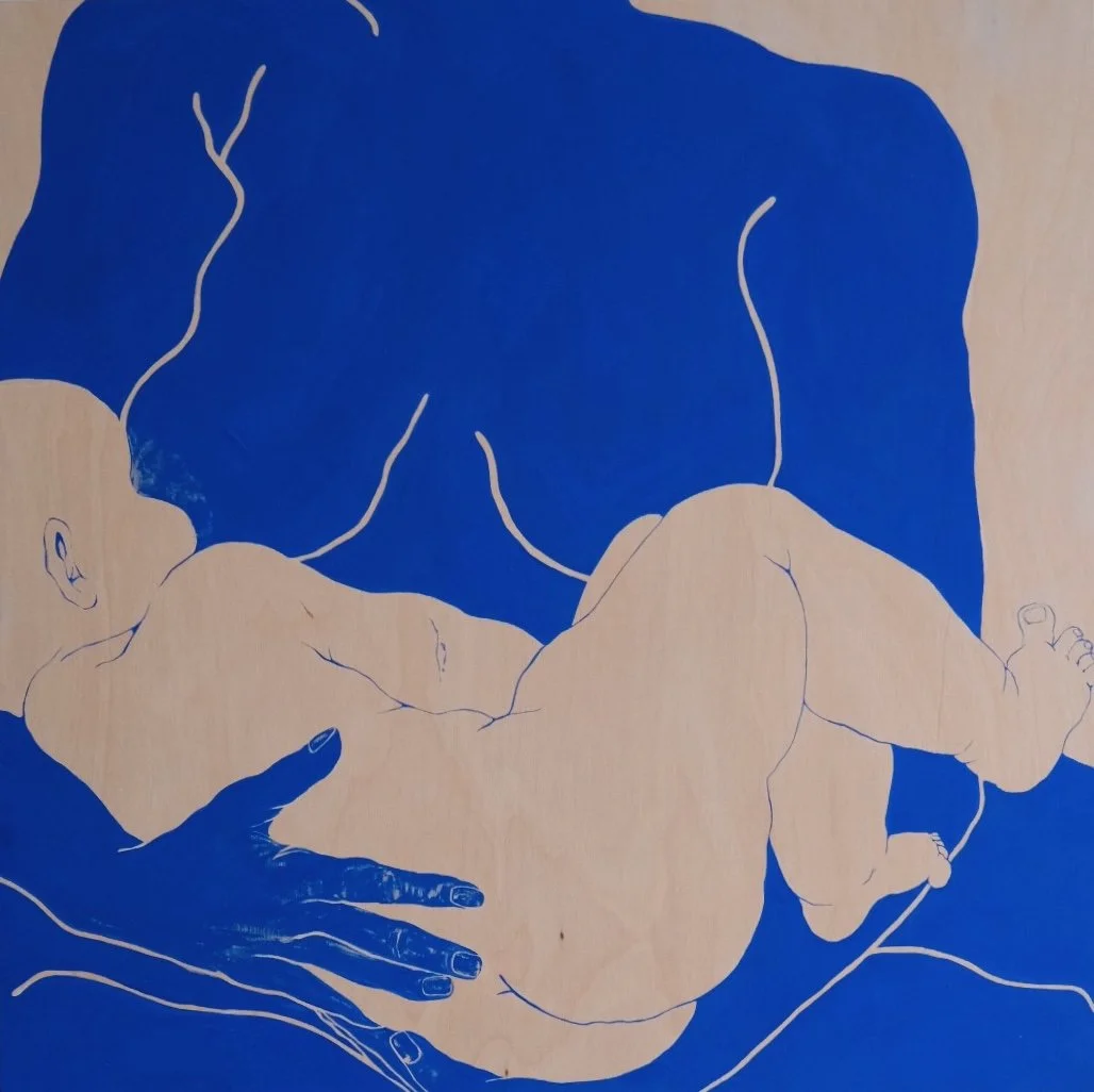    
  Laxmi Hussain    
  You have a hold on me      
Acrylic on wooden panel,  
50X50cm, 2024  
€ 3050