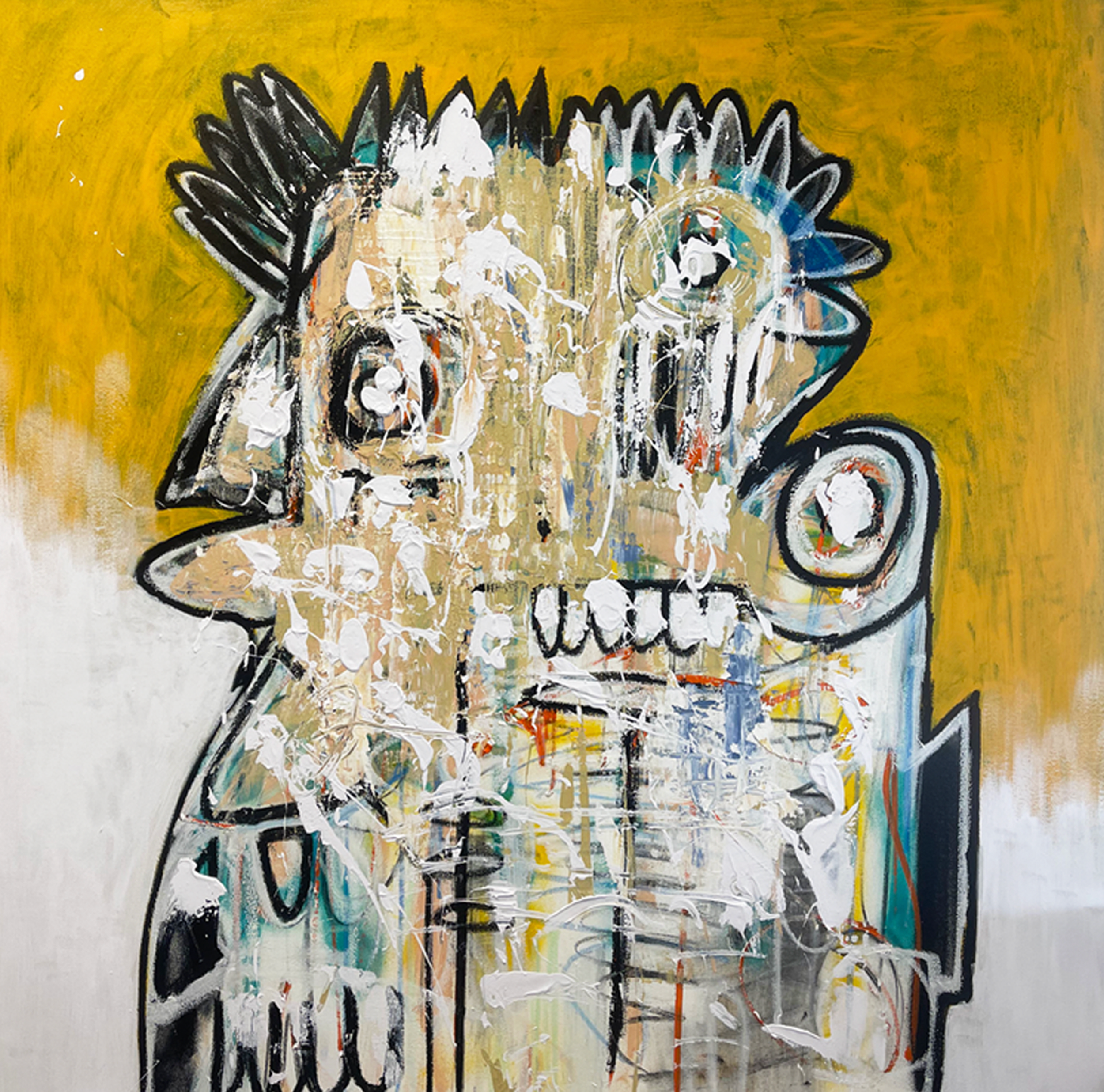 When Silent, There is Violence Within   
€5,800 
120x120cm 
2023 – OMNE TRIUM PERFECTUM 
Triptych 
Acrylic – Spray – Oil Pastel – Oil Stick
