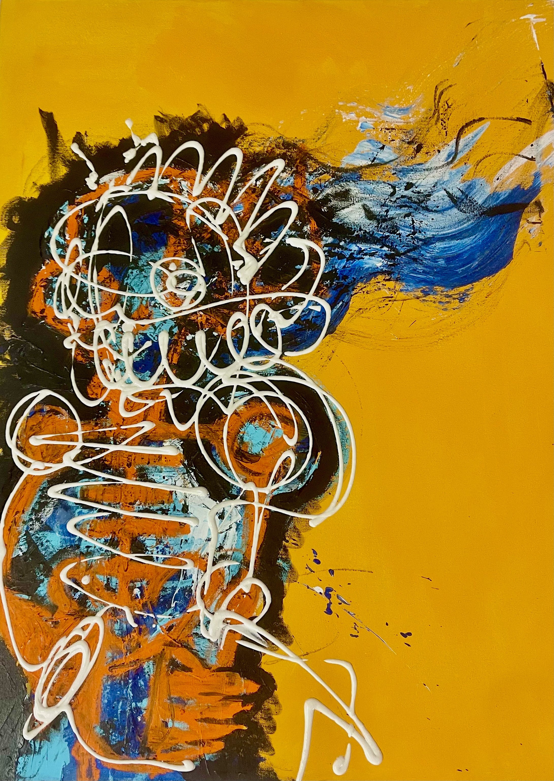  David Hanley (DaHexd)   
From the series Ravers: Dance the Demons Away 
Oil pastel, oil stick, Acrylic, Spray,
75x100 cm, 2025 
€4400