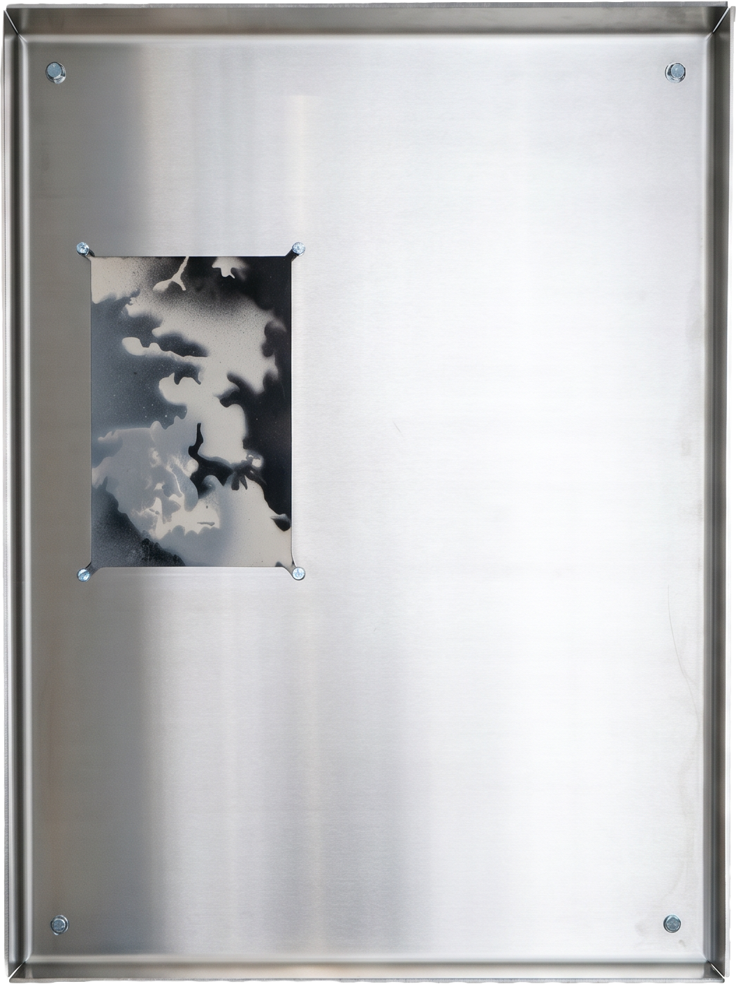   Dimitris Agapiou    
  Afterimage I    
Stainless steel and spray paint on cartilage paper  
60 x 45 x 5 cm, 2025   
€740