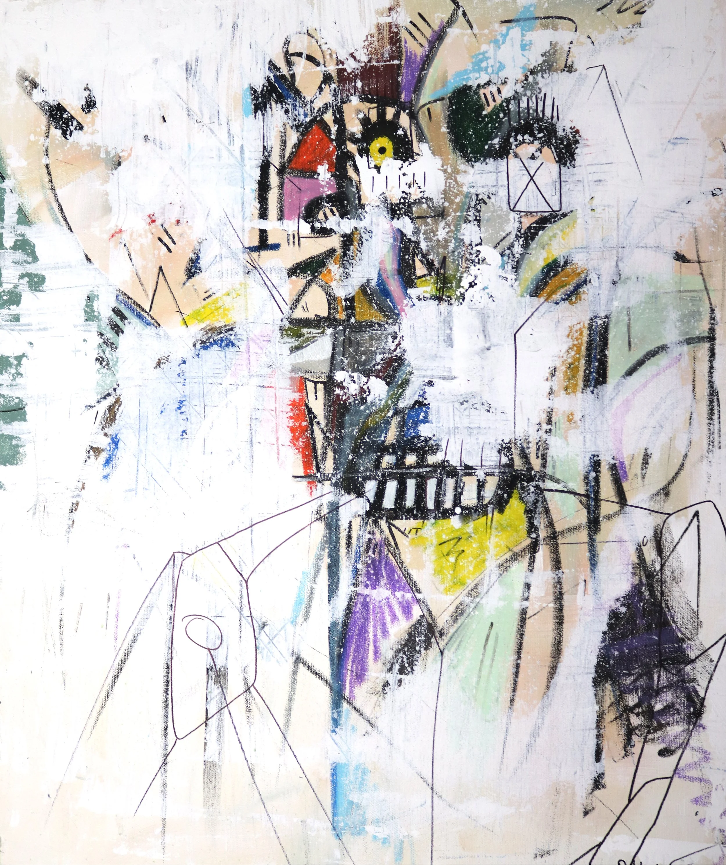 Not Everything is Black and White   
€2,650 
50.5x61cm  
2021  
Acrylic – Spray – Oil Pastel – Oil Stick