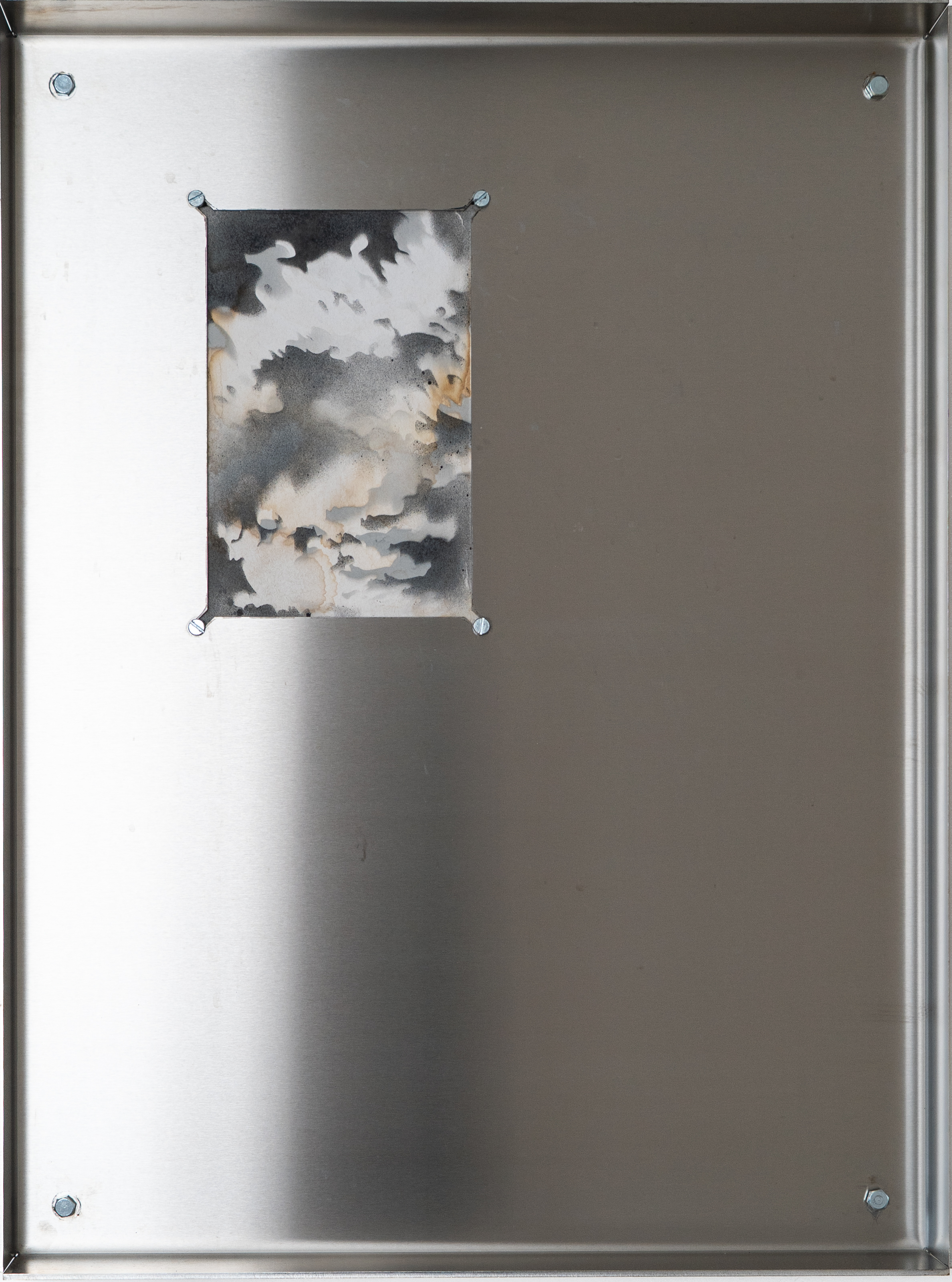   Dimitris Agapiou    
  Afterimage II    
Stainless steel and spray paint on cartilage paper  
60 x 45 x 5 cm, 2025  
€740