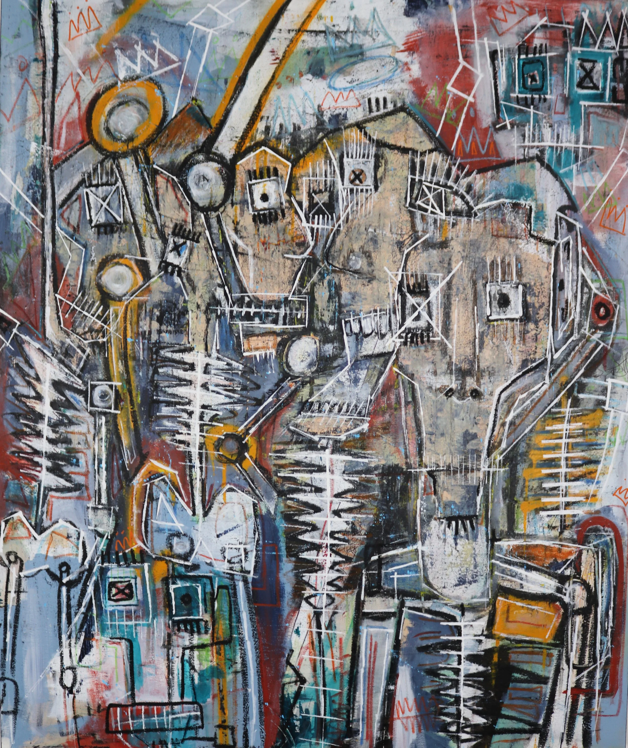 SOLD  
  Steps of Self Destruction    
€6,400 
120x100cm  
2020 – Social Archetypes  
Acrylic – Spray - Oil Pastel - Oil Stick