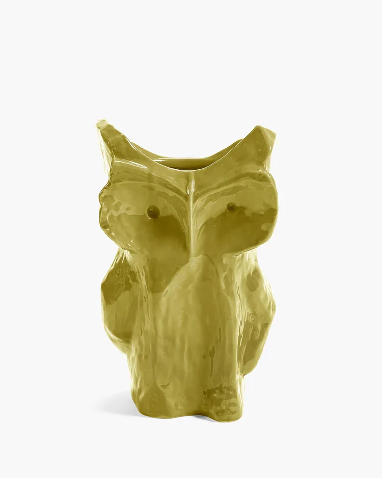 Owl Vase L in Yellow After Midnight