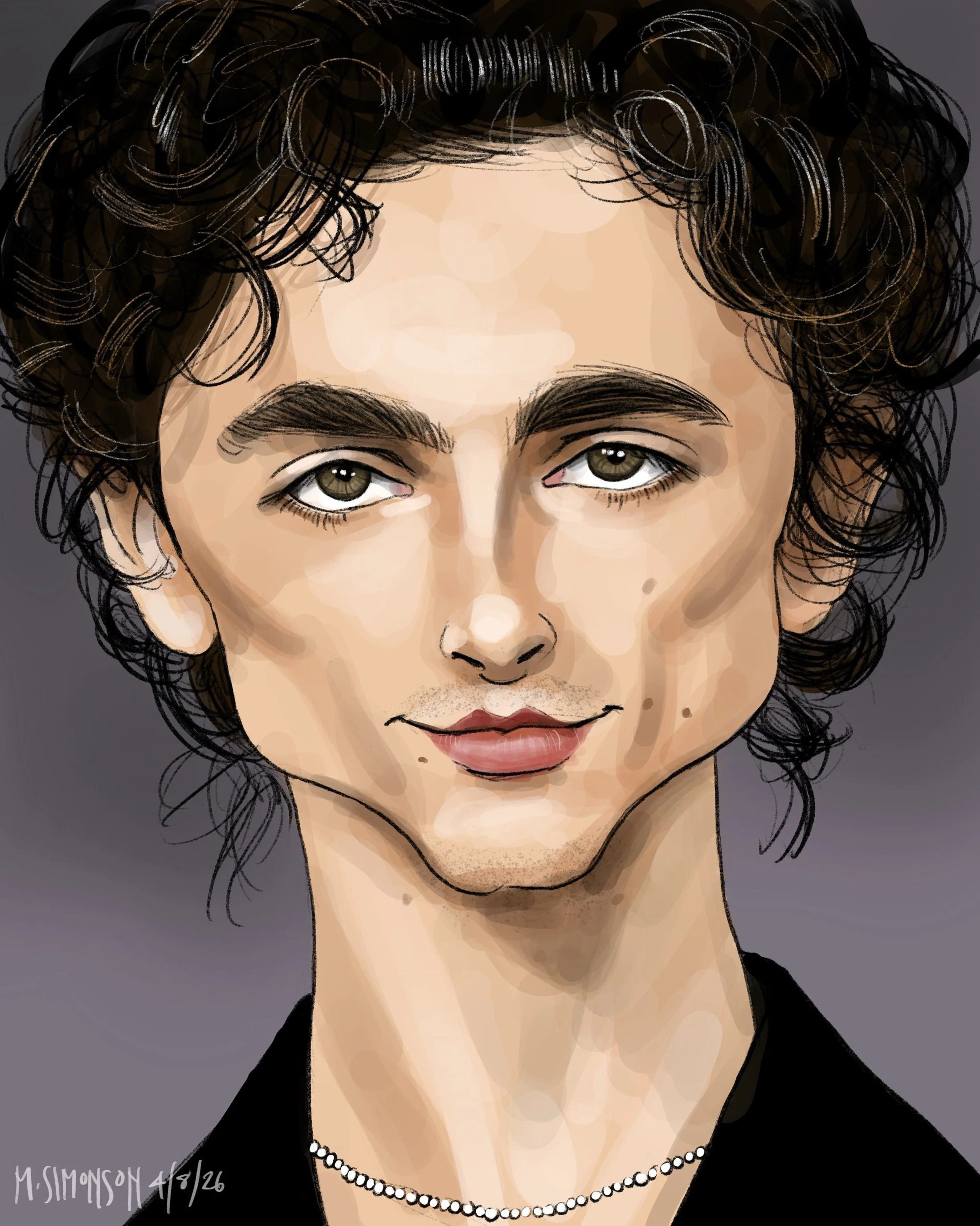 Caricature of Timothée Chalamet