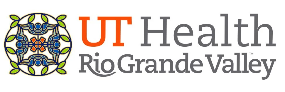 Logo for UT Health Rio Grande Valley featuring a circular decorative emblem and text in orange and gray.