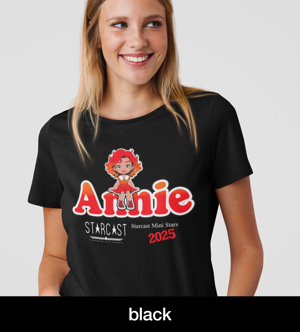 Starcast Theatre School printed t-shirt with Annie design