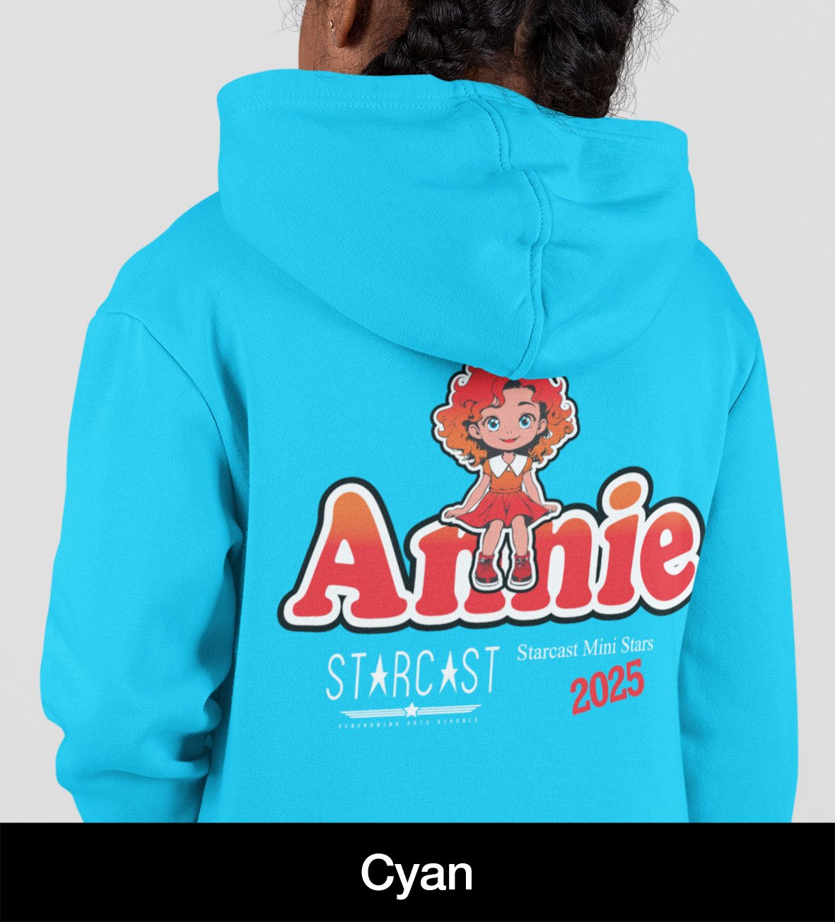 Starcast Theatre School printed hoodie with Annie design