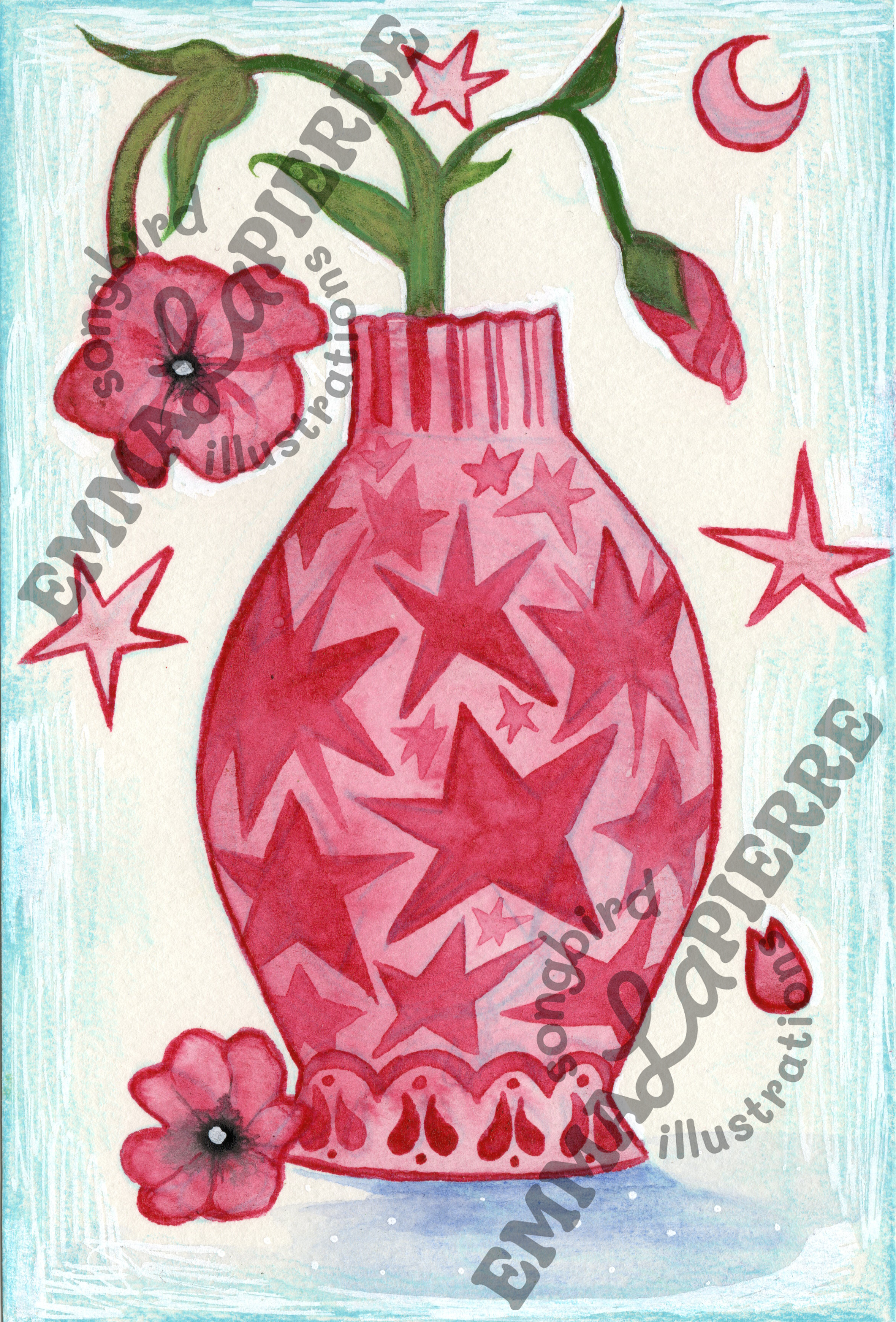 Starry Flower Pot
watercolor, colored pencils