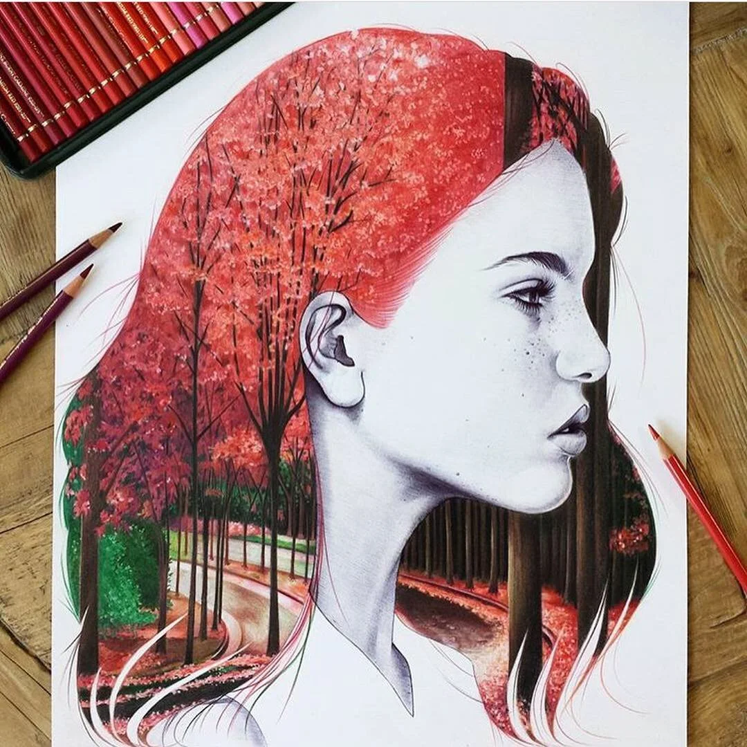 Red Forest — Coloured pencil and ink on paper, 2018