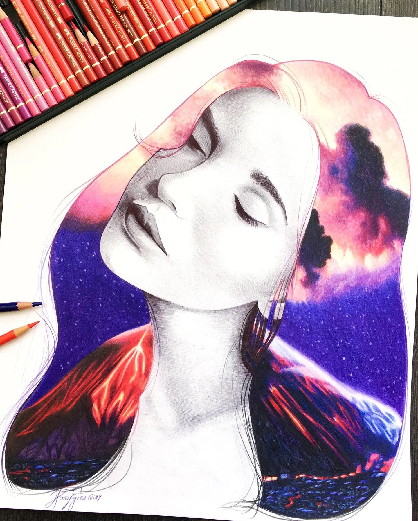 Eruption — Coloured pencil and ink on paper, 2019