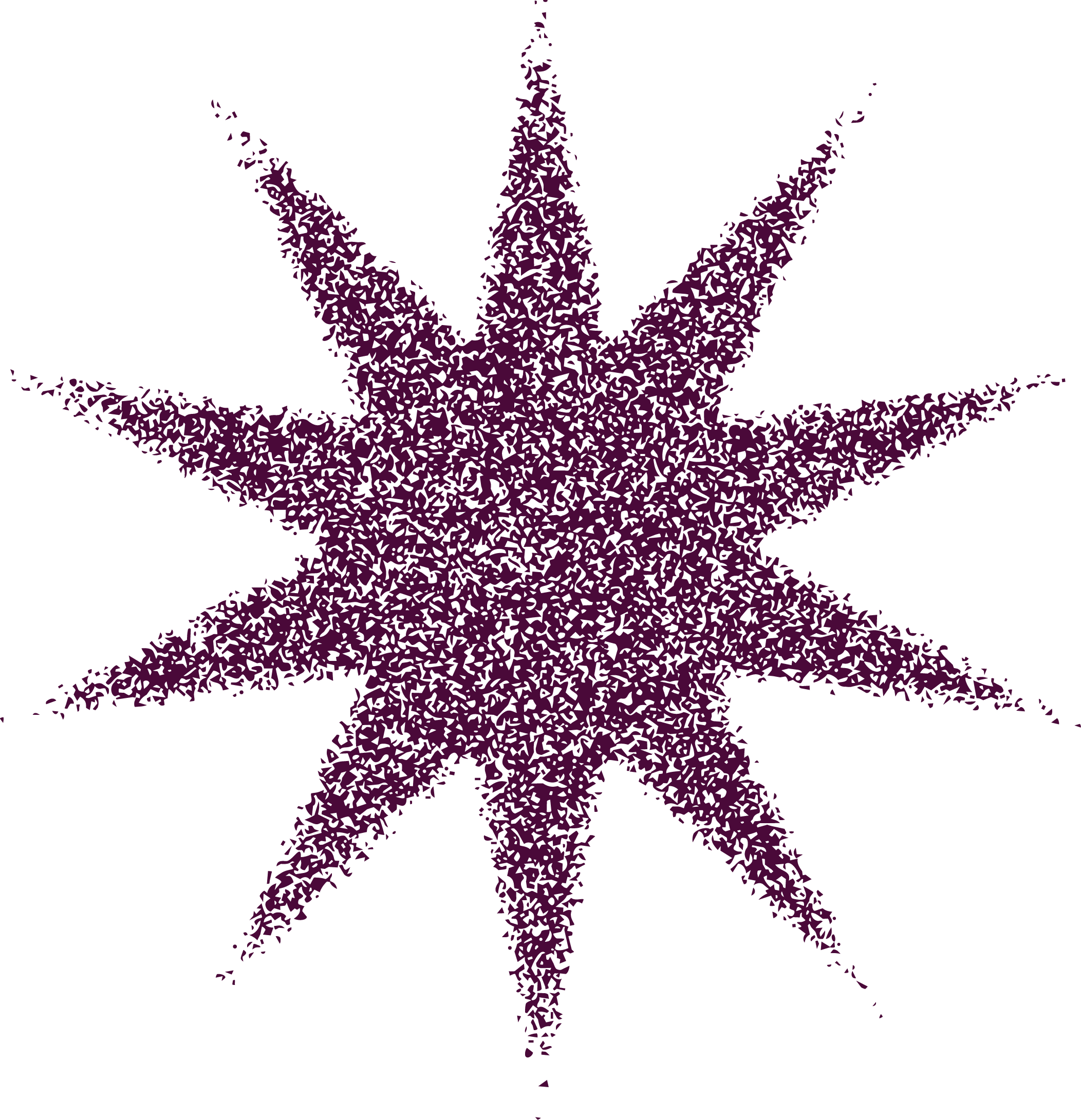 An abstract illustration of a purple star stamp with uneven edges.