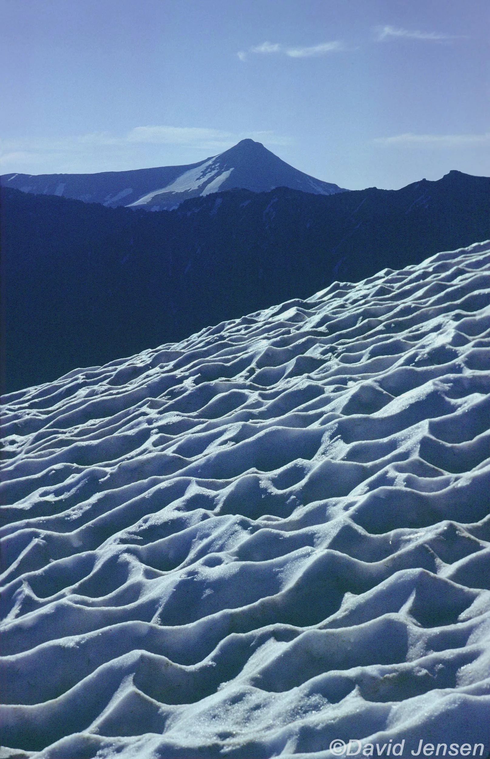AB333  Suncups in snowfield and Aneroid Mountain