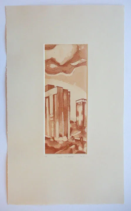 Two Towers  - Framed Print 9.5x16 Etching/paper ed of 5 - $205