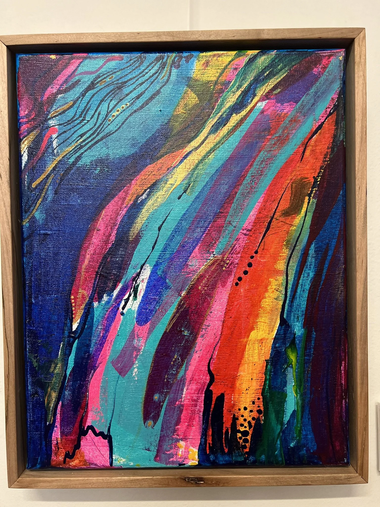 Flow Trip: Where the Water Moves Me - Acrylic on Canvas in Ambrosia Maple Custom Frame - 11 x 14 - $333