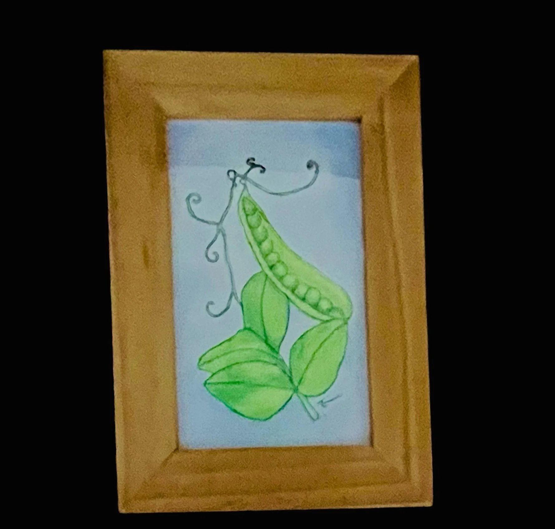 "Peas" Watercolor Original in recycled frame 5x7 - $50