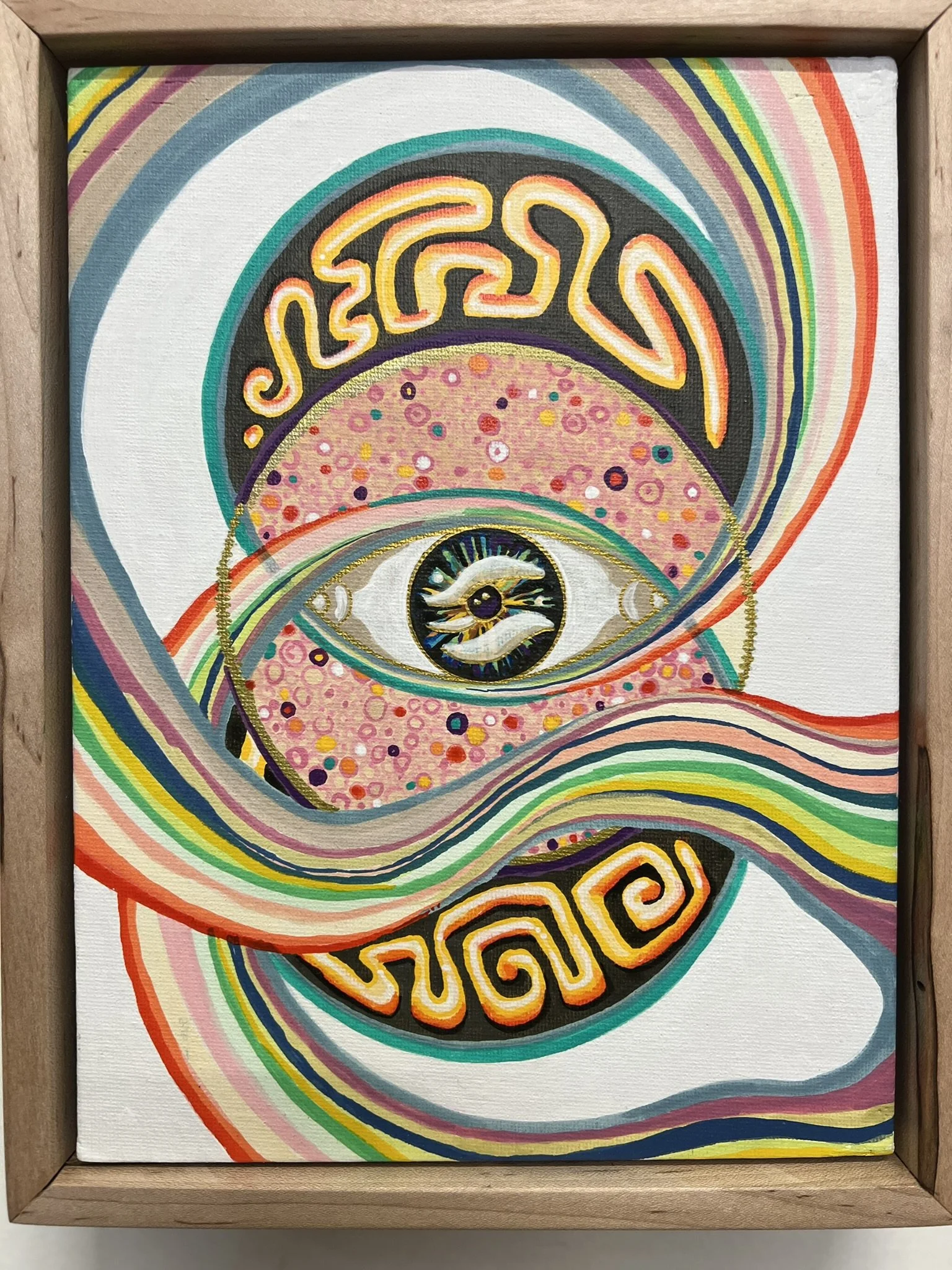 Hemispheres in Harmony: The Language of Mind and Soul - Acrylic on Canvas Board in Custom-Made Ambrosia Maple Frame - 8 x 10 - $333