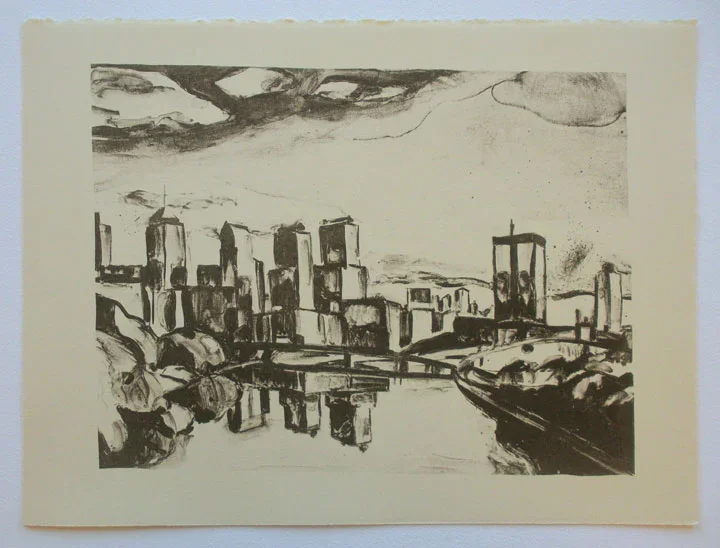 Seven Towers on the River - Framed Print 15x11 lithograph/paper-ed. of 4 - $205
