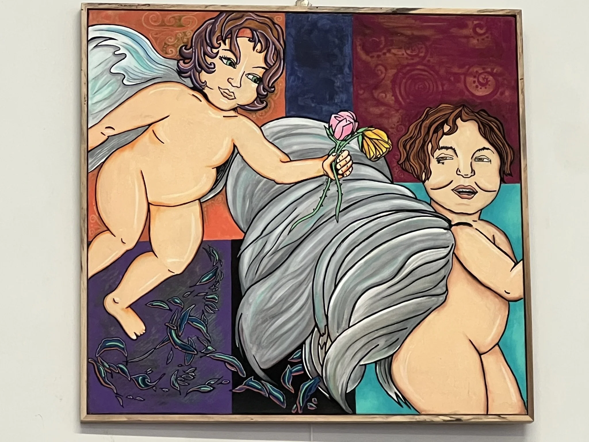 Take Two - Acrylic on Canvas in Custom-Made Ambrosia Maple Frame - 30 x 28 - $333