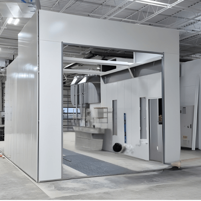 Automotive paint booth structure for vehicle refinishing operations
