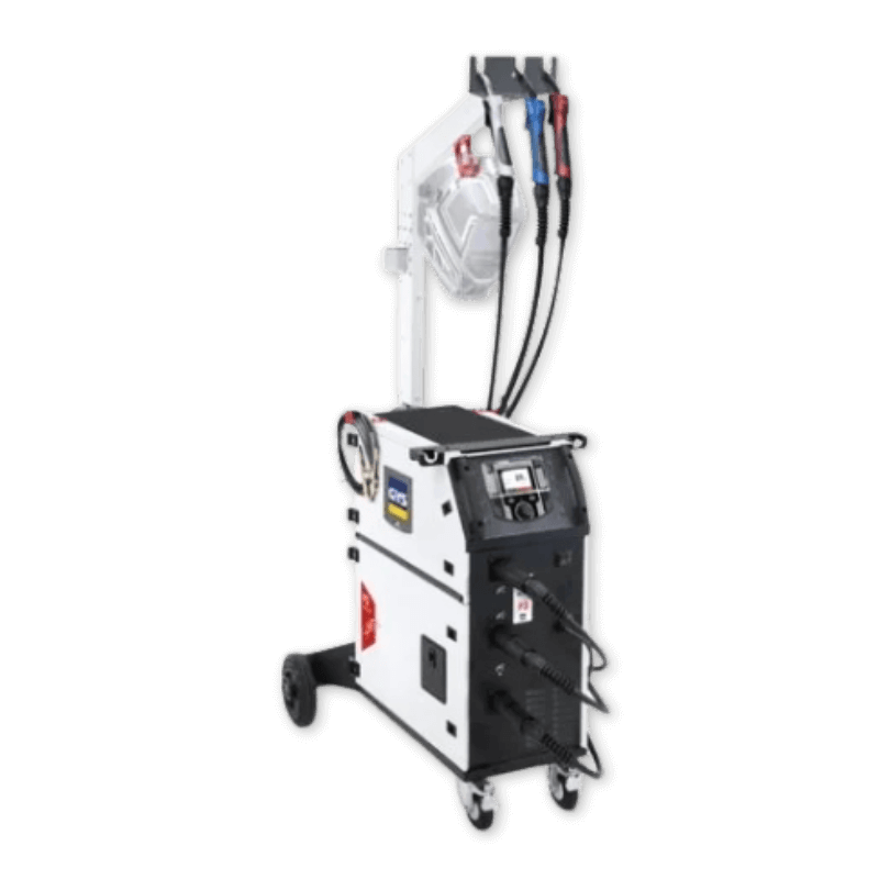 P3 GYS AUTO 220 A single-phase synergic MIG MAG welder with 3 wire feeders for steel, aluminum, and brazing alloys using pulse function.