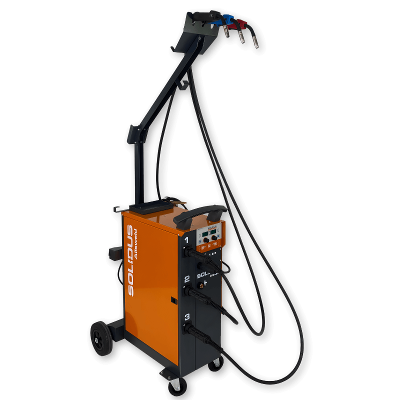 Three torch MIG welder capable of welding with steel, silcone  bronze, and aluminum.