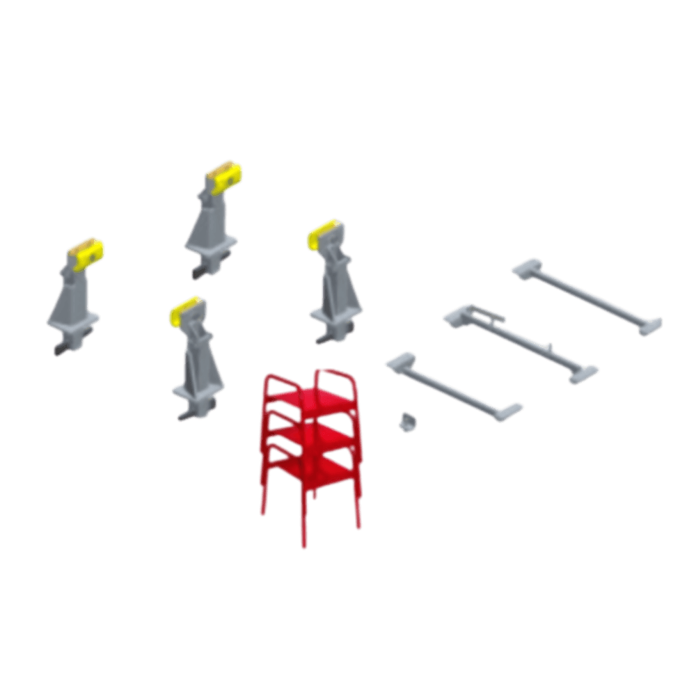 Set of attachments and tools for collision repair equipment setup