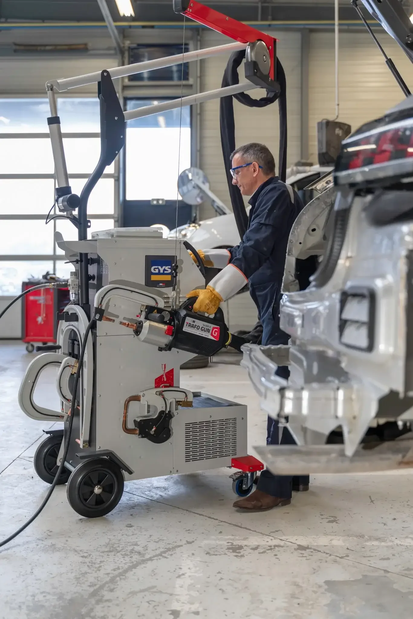 Man getting ready to spot weld