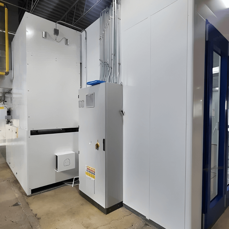 Automotive paint booth system installed in a professional repair shop
