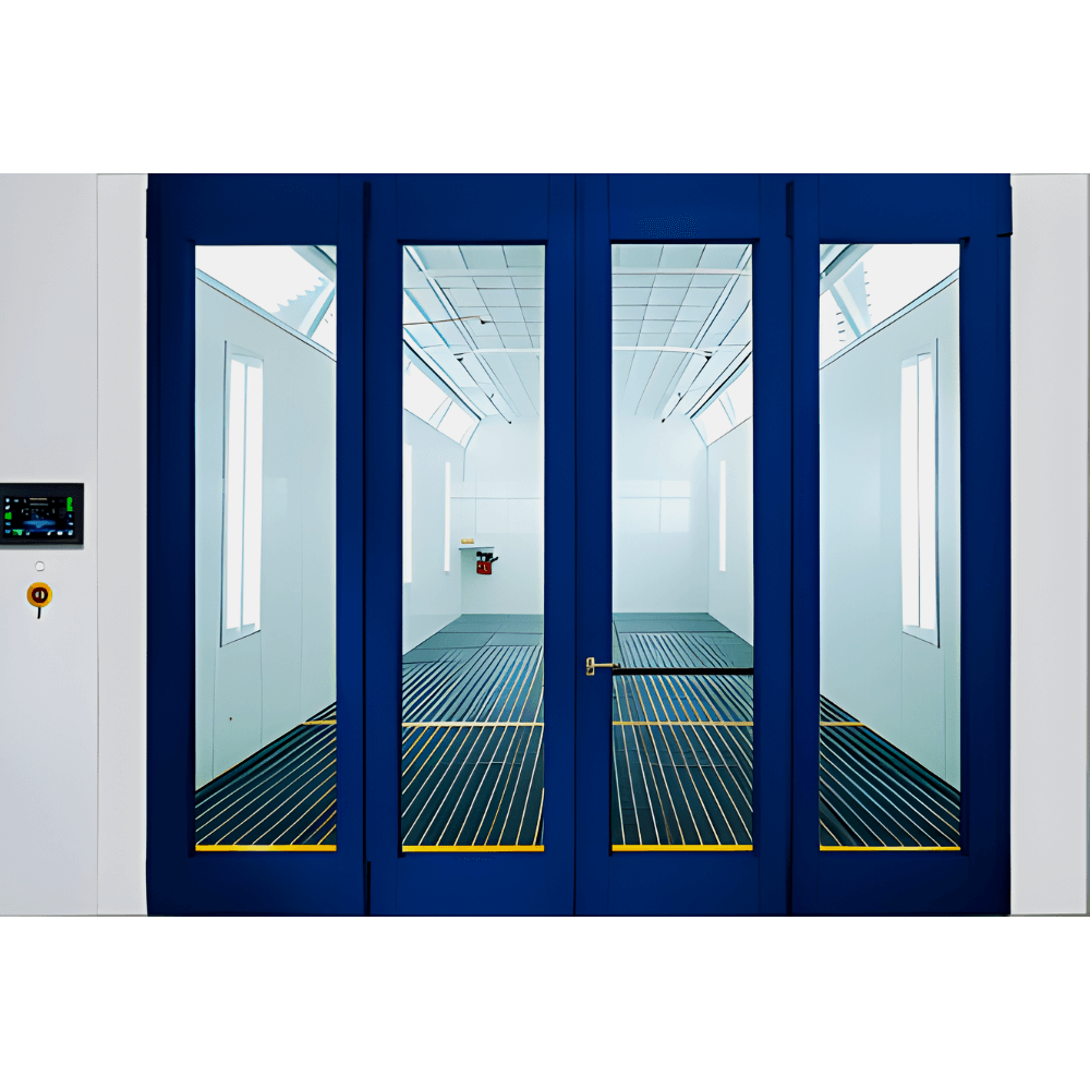 Enclosed paint booth system for professional auto body shops