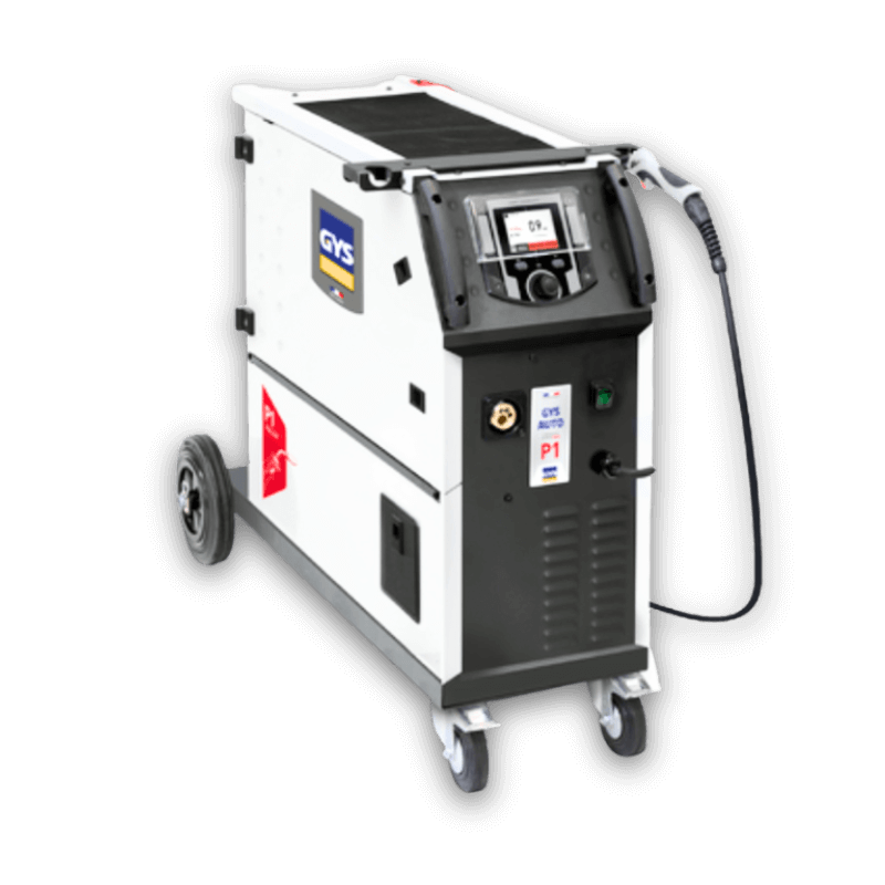 P1 GYS AUTO 220 A single-phase synergic MIG MAG welder for steel, aluminum, and brazing alloys with pulse mode.