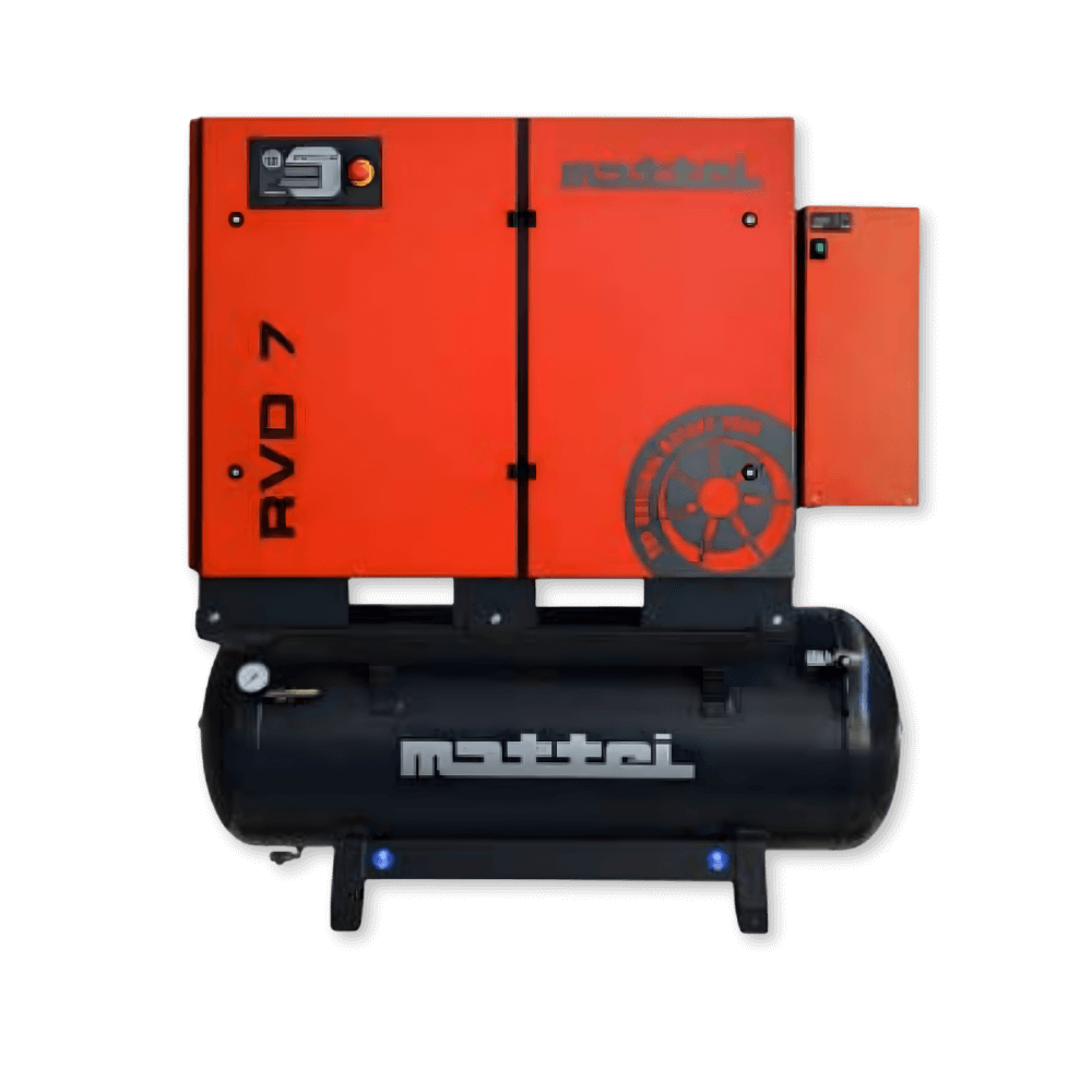 MATTEI Rotary Vane Direct-Drive air compressor with TEFC motor and jaw-coupling design for efficient fixed-speed shop air systems