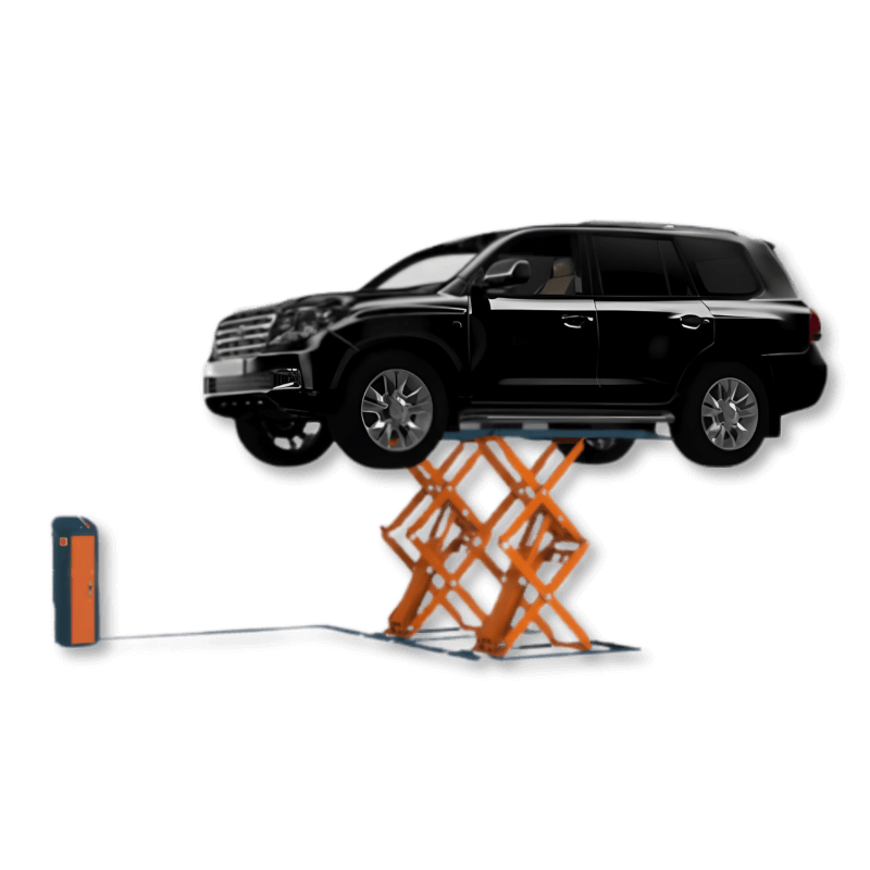 DS-10 double scissor lift for collision repair shops with 10,000 lb capacity, low-profile drive-on design, and high lifting height