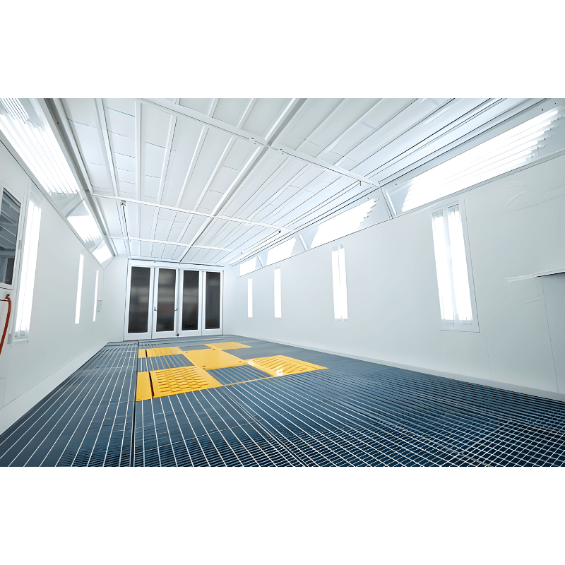 Paint booth with controlled airflow for auto body refinishing