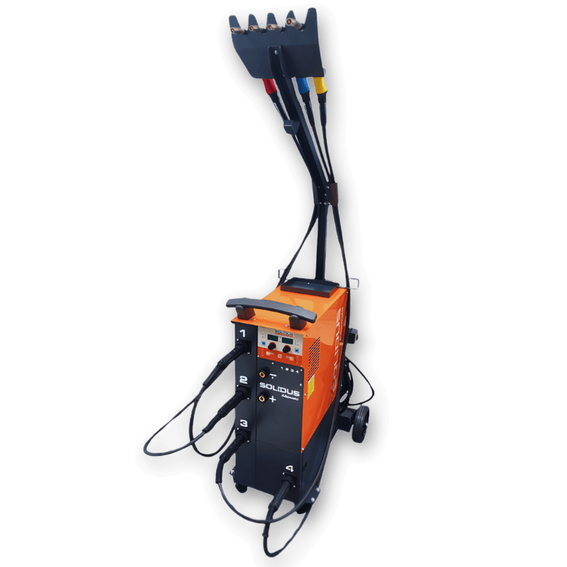 Four-torch 200A Pulse MIG welder handling steel, bronze, aluminum, and specialty materials,